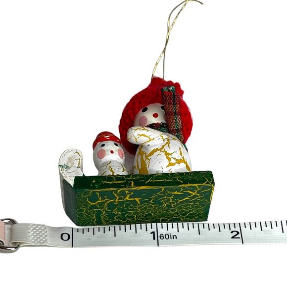 Vintage Wooden Snowmen Sledding Christmas Ornament - Picture 4 of 10